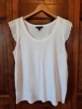 🛍 Banana Republic Factory Cotton Blend Eyelet Lace Flutter Sleeve Tank Size M